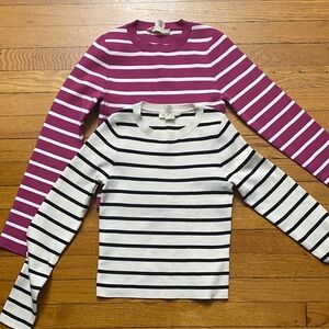 Kids Long Sleeve Striped Tees - Magenta and White/Black